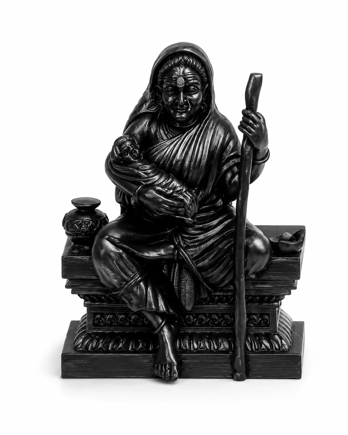 Finished black Periyachi Amman custom sculpture